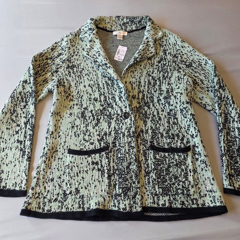 Cj Banks Womens 14W Knit Blazer Cardigan Jacket Black‎ Green Cotton Blend